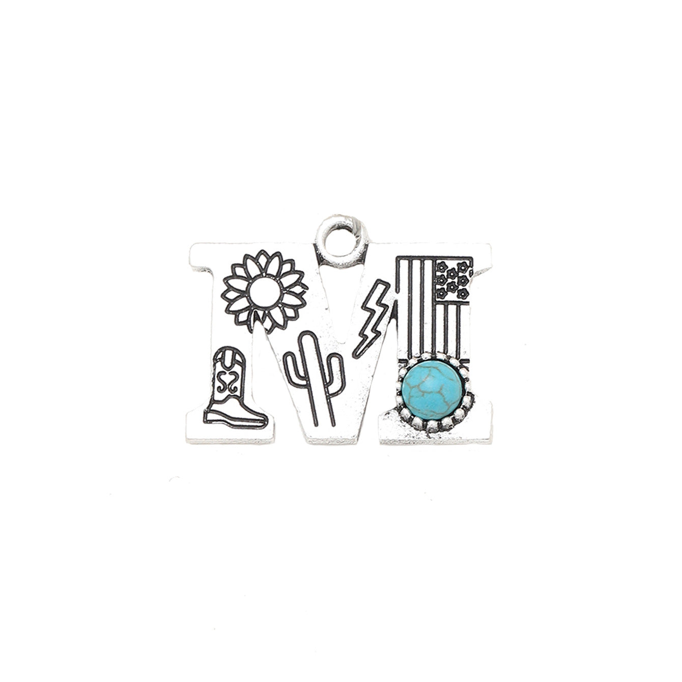 Wholesale of Western Wind Letter Natural Turquoise Alloy Letter Keychain Accessories